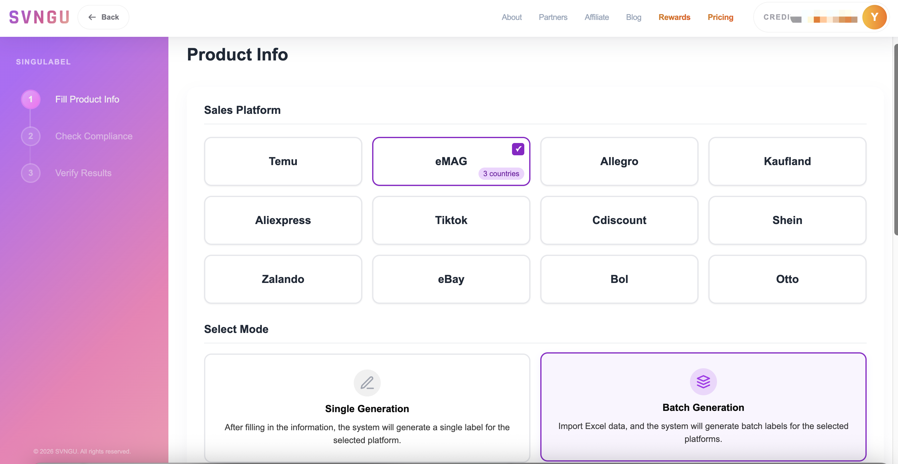Singulabel — selecting GPSR label generation mode